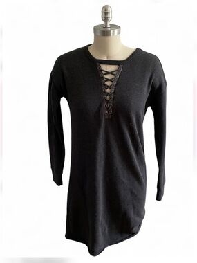 American Eagle Outfitters Black Lace-Up Long Sleeve Top